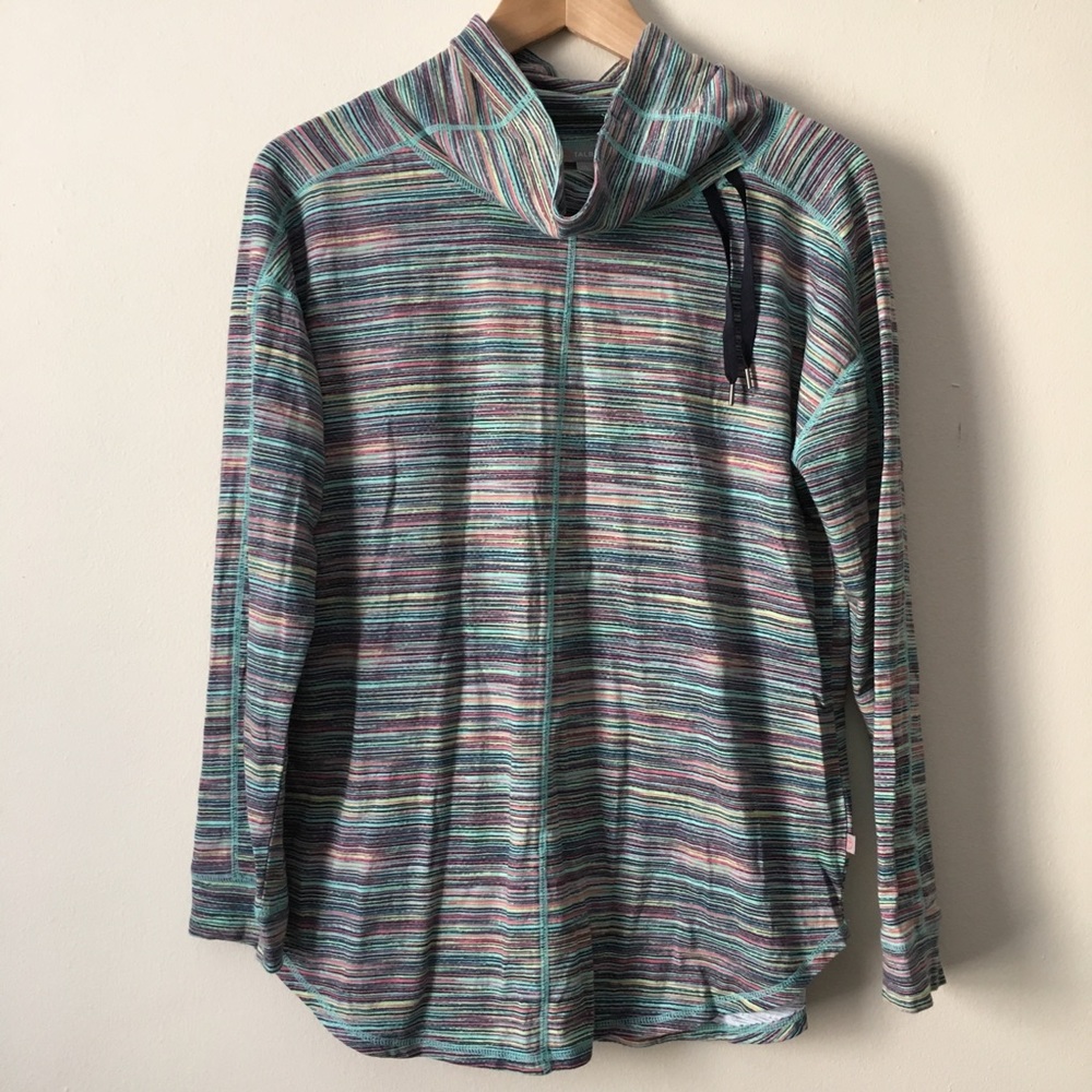 Striped Cowl Neck Long Sleeve Thin Sweatshirt